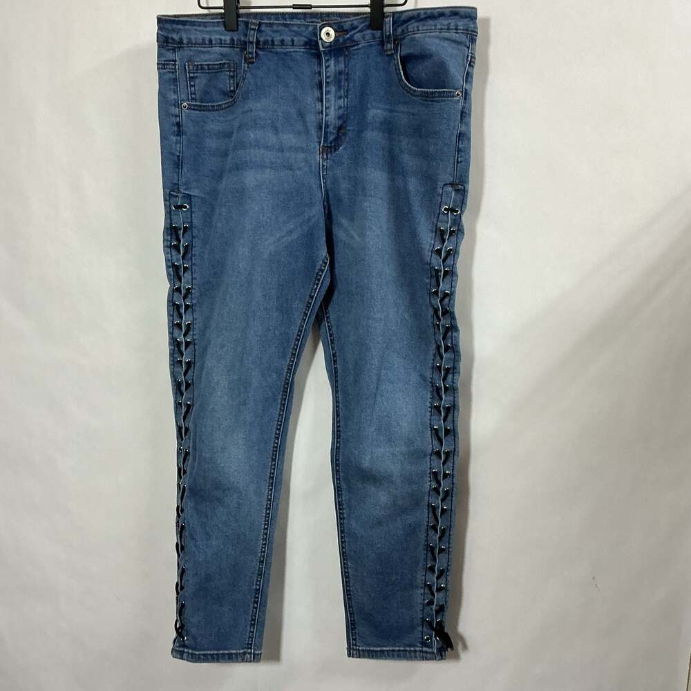 rue21 Blue Denim Skinny Jeans with Side Lace-Up Details